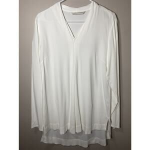 Max Volmary Blouse Womens Sz 6 White V Neck Long Sleeve High Low Top Flowy Tunic